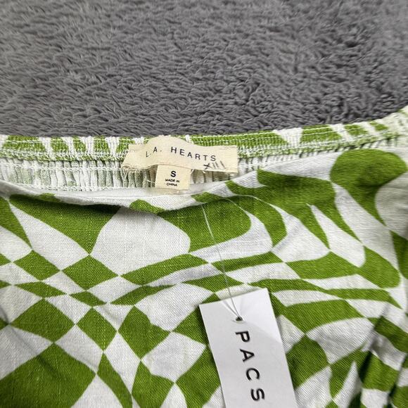 LA Hearts PacSun Green White Smocked Puff Sleeve Crop Top Small NWT Beach Boho - Picture 5 of 7